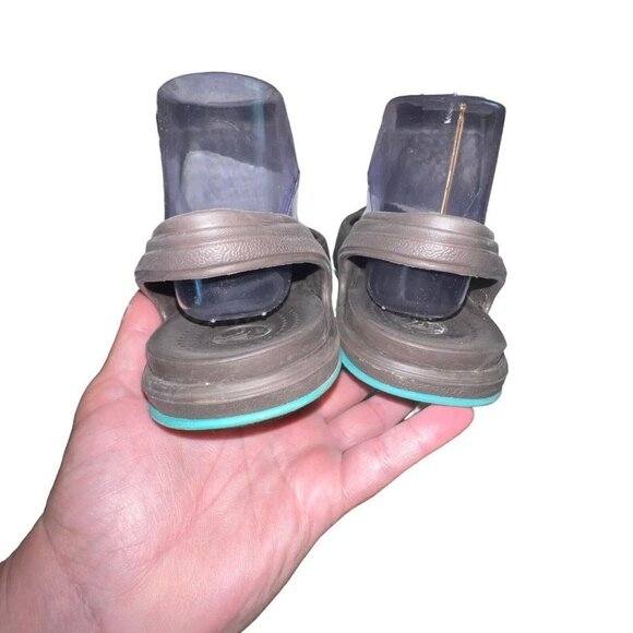 CROCS Women's Tone Skylar Flat Size 8 Slingback Toning Shoe Brown Teal Blue - Picture 4 of 8